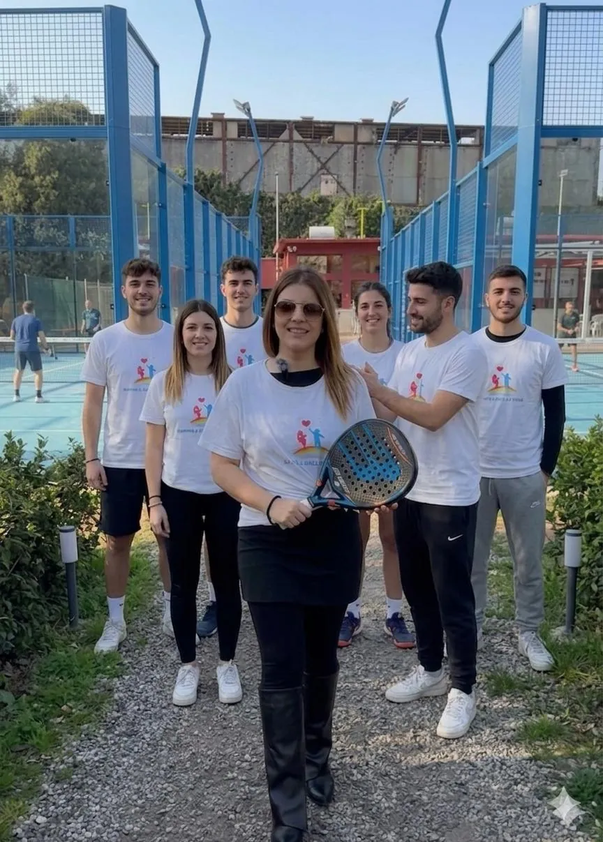 Volontari dell’associazione sul campo da padel per il progetto Taxi del Sorriso